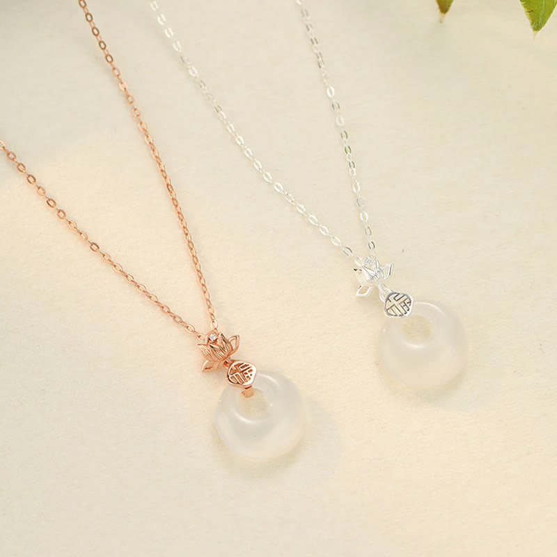 Chalcedony 925 Sterling Silver Lotus Flower Fu Character Peace Buckle Positive Necklace Pendant - Image 11