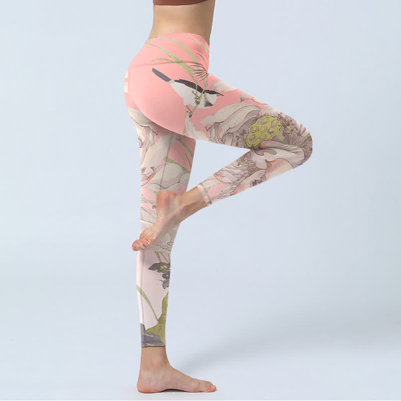 Withered White Lotus Print Gym Leggings Women's Yoga Pants - Image 4