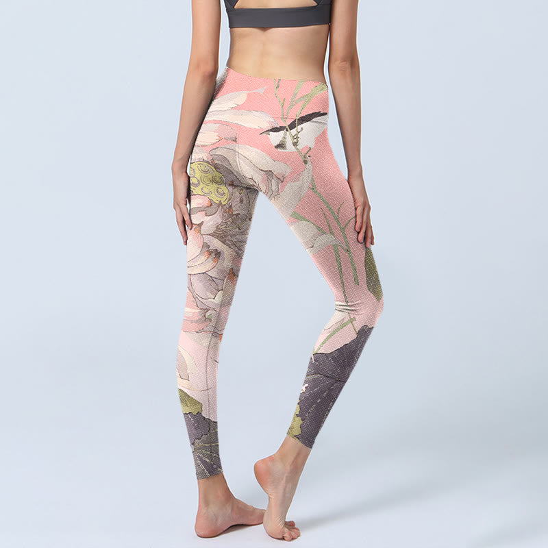 Withered White Lotus Print Gym Leggings Women's Yoga Pants - Image 5