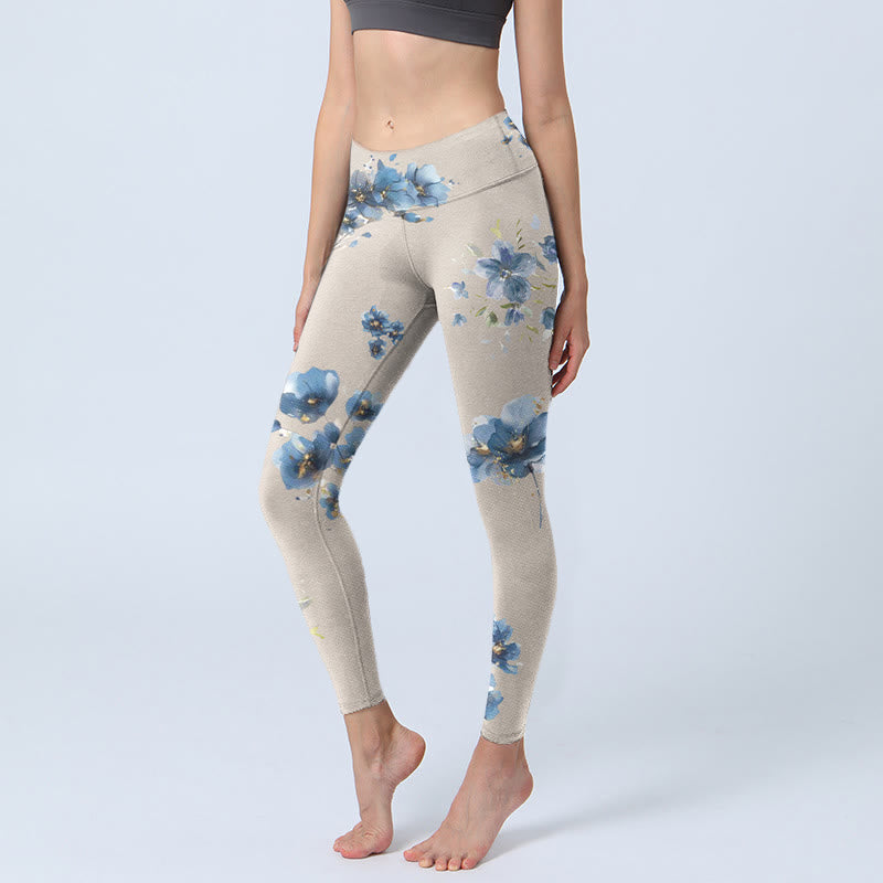 Dark Blue Flower Gym Leggings Women's Yoga Pants