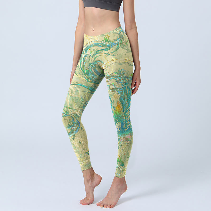 Blue-green Phoenix Gym Leggings Women's Yoga Pants