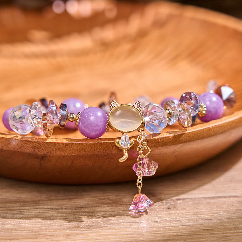 Amethyst Green Crystal Red Crystal Cat Balance Bracelet