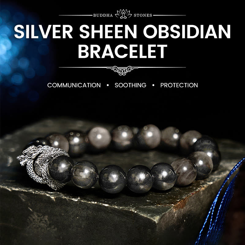 Silver Sheen Obsidian Dragon Protection Bracelet