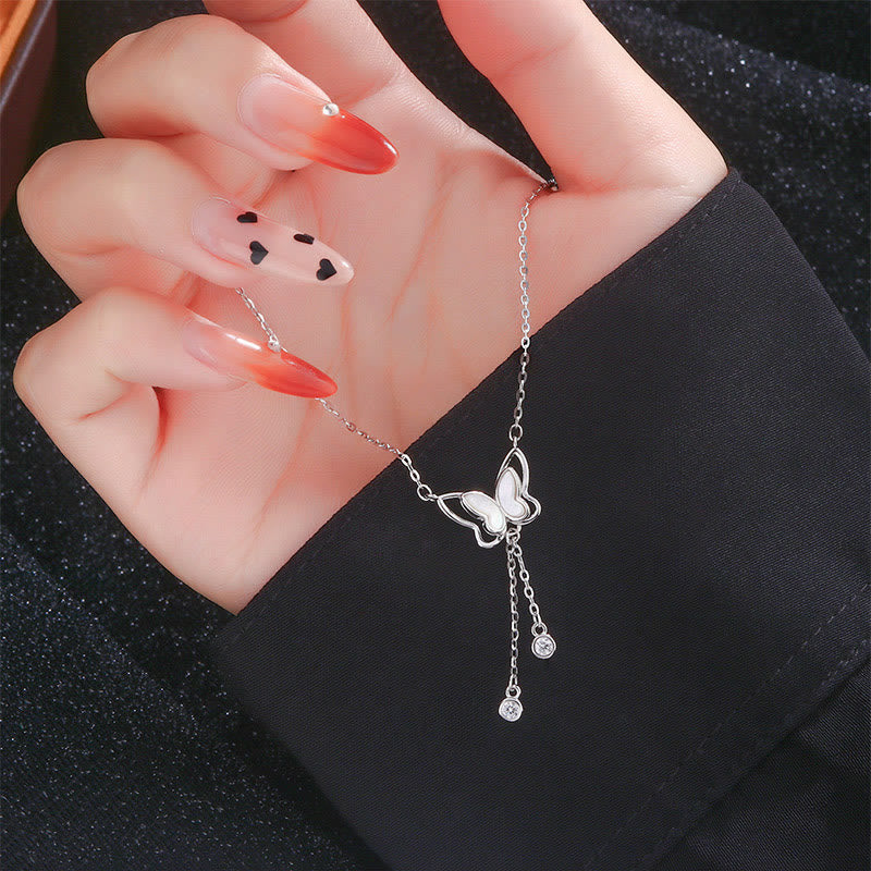 999 Sterling Silver Tridacna Stone Butterfly Calm Necklace Pendant - Image 5