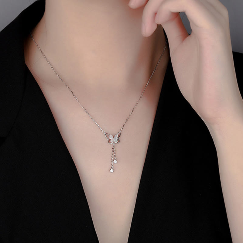 999 Sterling Silver Tridacna Stone Butterfly Calm Necklace Pendant - Image 4