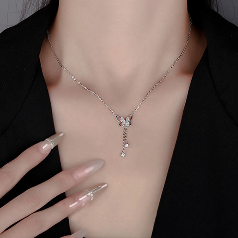 999 Sterling Silver Tridacna Stone Butterfly Calm Necklace Pendant - Image 9