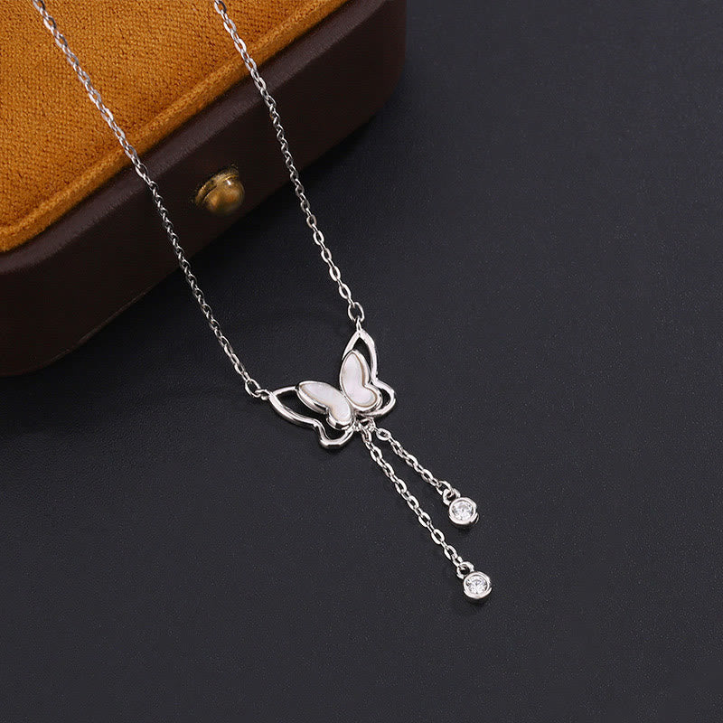 999 Sterling Silver Tridacna Stone Butterfly Calm Necklace Pendant - Image 3