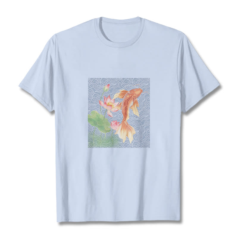 Koi Fish Lotus Combination Cotton Tee T-shirt