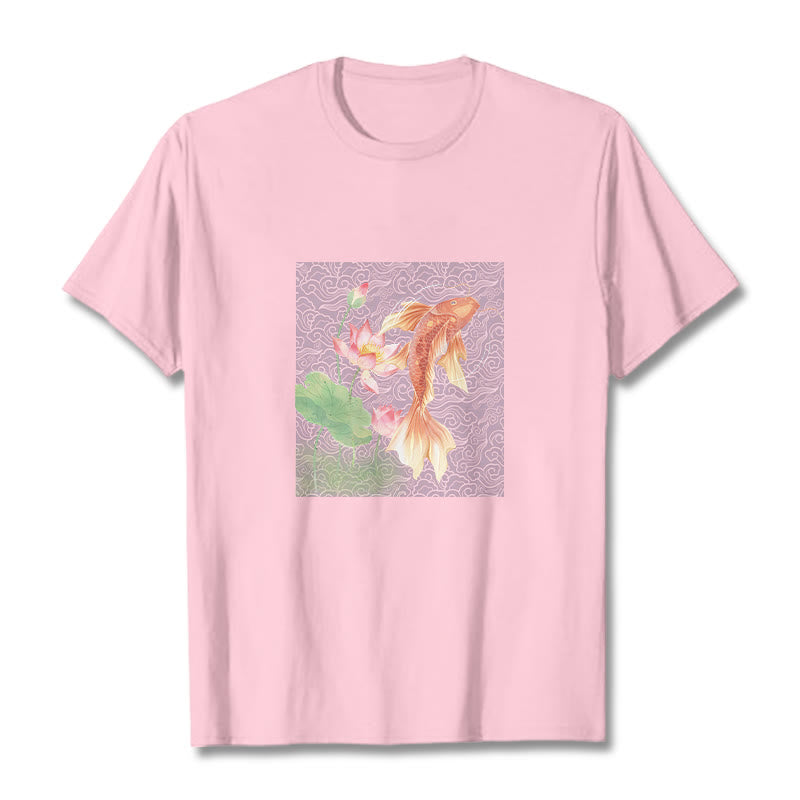Koi Fish Lotus Combination Cotton Tee T-shirt - Image 19