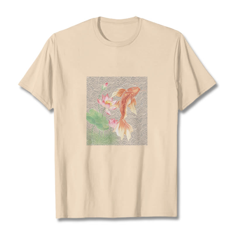 Koi Fish Lotus Combination Cotton Tee T-shirt - Image 13