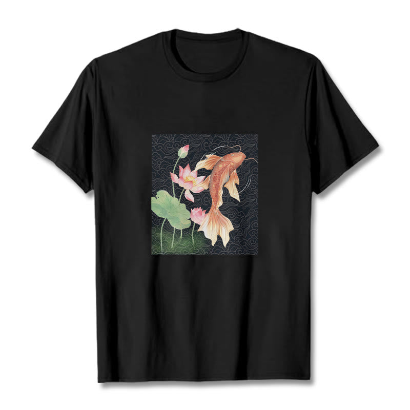 Koi Fish Lotus Combination Cotton Tee T-shirt - Image 6