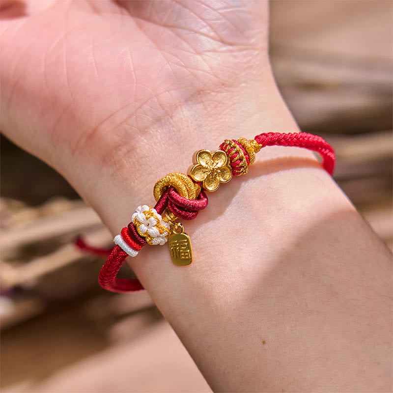 Peach Blossom Happiness Charm Luck Red String Bracelet - Image 4