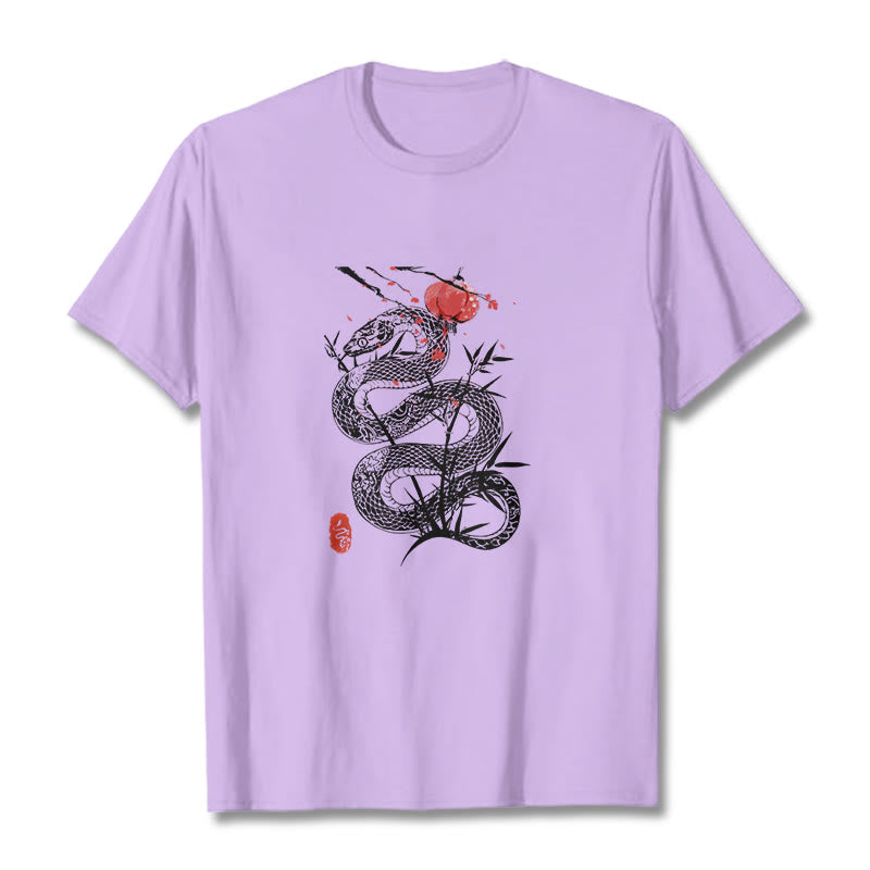 Lantern Bamboo Leaves Snake Design Cotton Tee T-shirt - Image 17