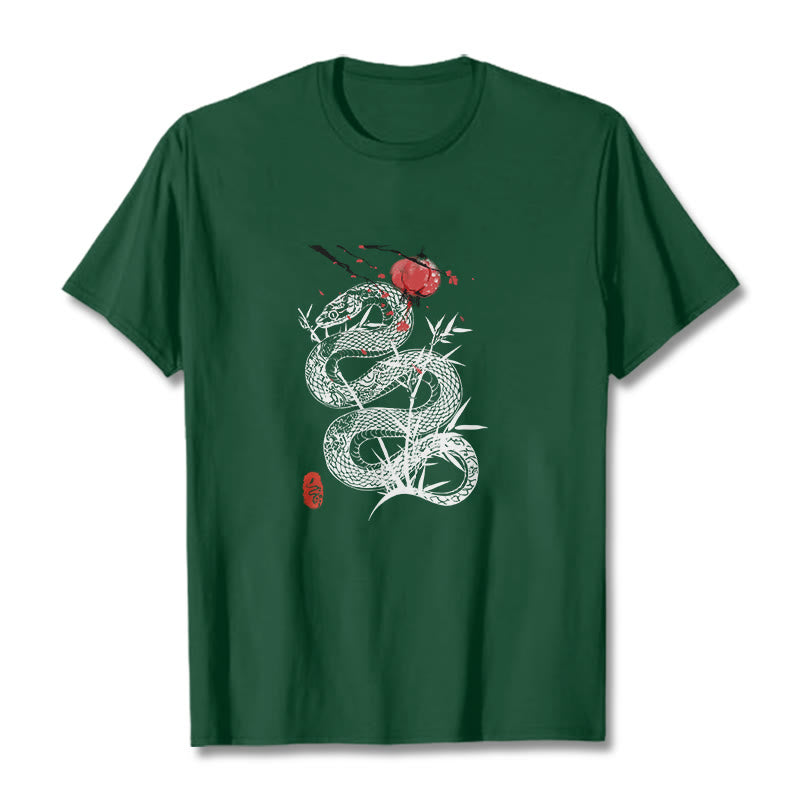 Lantern Bamboo Leaves Snake Design Cotton Tee T-shirt - Image 10