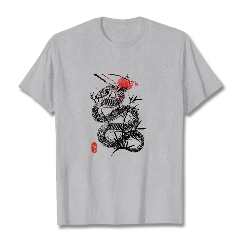 Lantern Bamboo Leaves Snake Design Cotton Tee T-shirt - Image 12