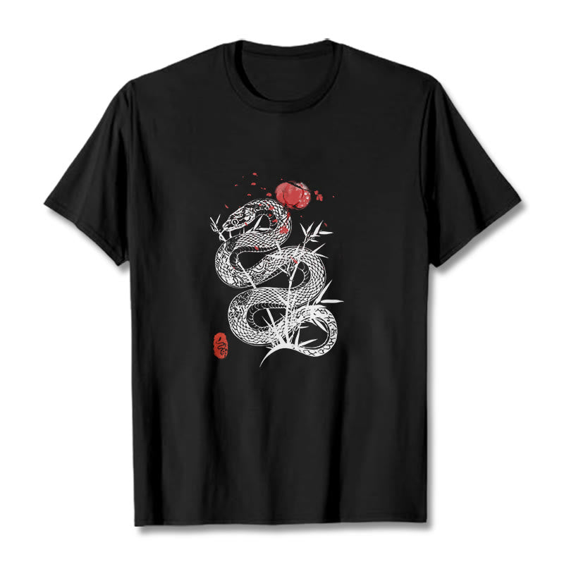 Lantern Bamboo Leaves Snake Design Cotton Tee T-shirt