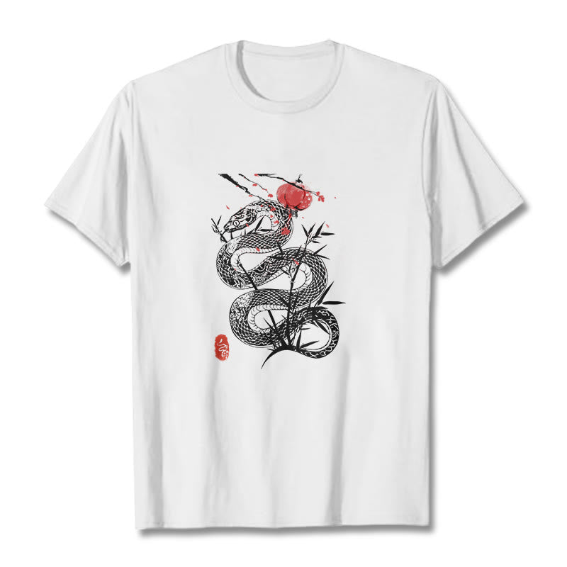 Lantern Bamboo Leaves Snake Design Cotton Tee T-shirt - Image 7
