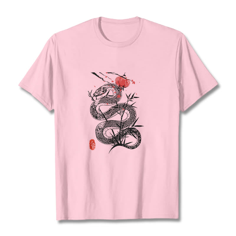 Lantern Bamboo Leaves Snake Design Cotton Tee T-shirt - Image 19