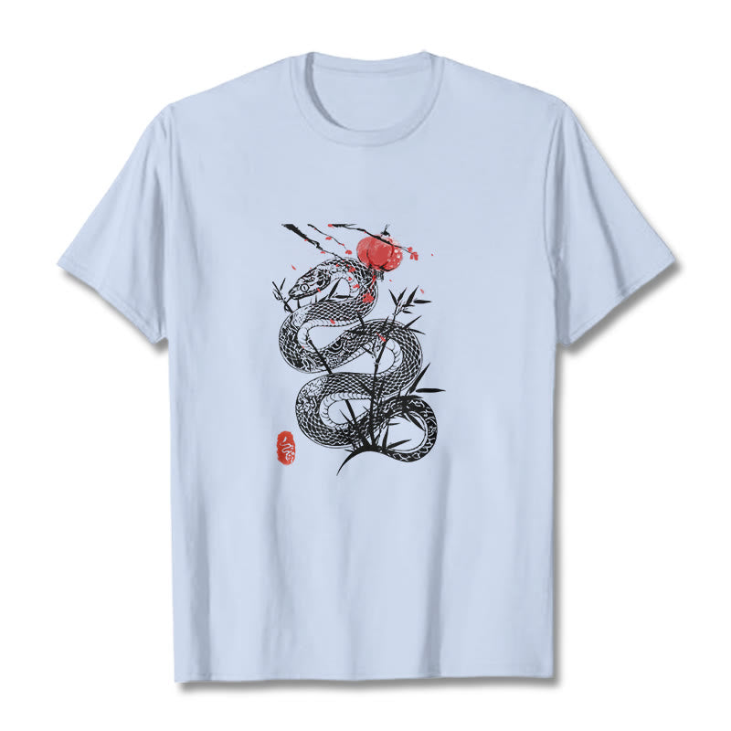 Lantern Bamboo Leaves Snake Design Cotton Tee T-shirt - Image 6