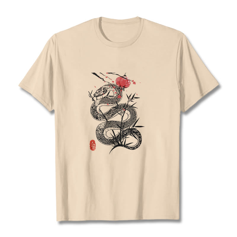 Lantern Bamboo Leaves Snake Design Cotton Tee T-shirt - Image 13