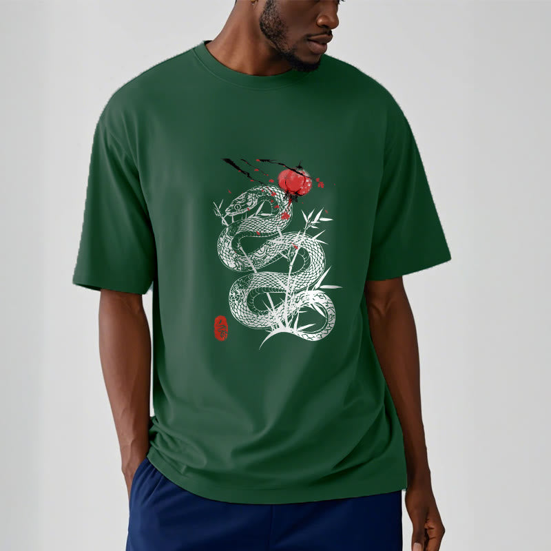 Lantern Bamboo Leaves Snake Design Cotton Tee T-shirt - Image 11