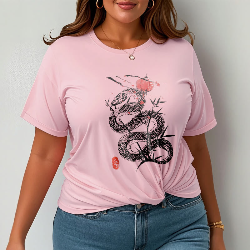 Lantern Bamboo Leaves Snake Design Cotton Tee T-shirt - Image 20