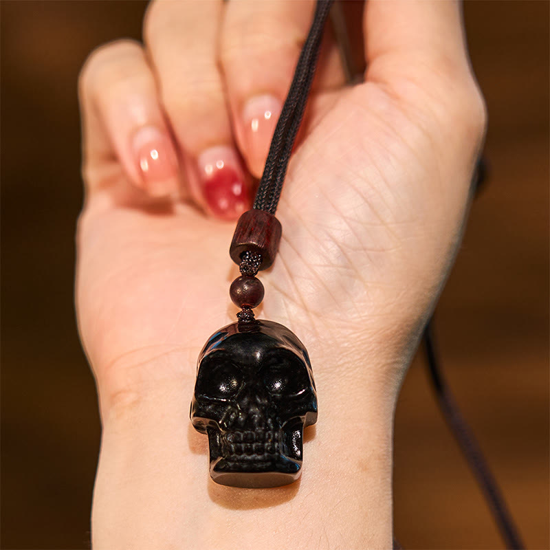 Black Obsidian String Skeleton Fulfilment Necklace Pendant - Image 5
