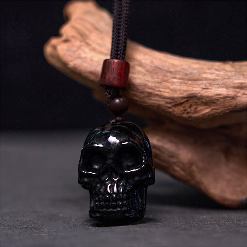 Black Obsidian String Skeleton Fulfilment Necklace Pendant - Image 12