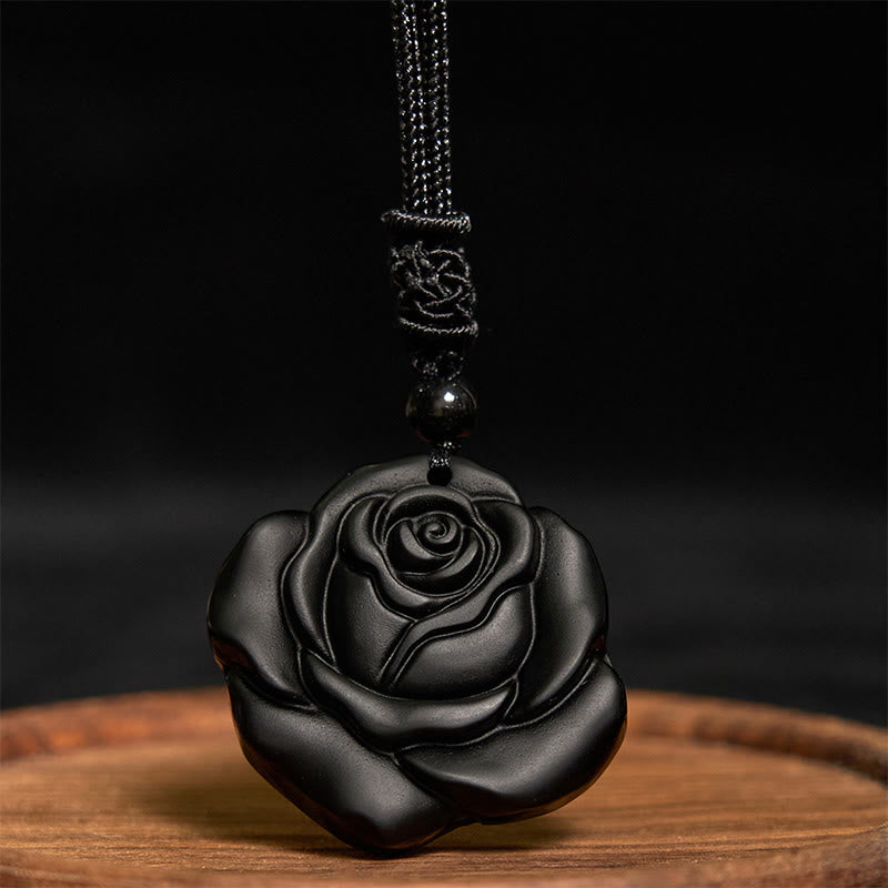 Black Obsidian String Black Rose Purification Necklace Pendant - Image 10