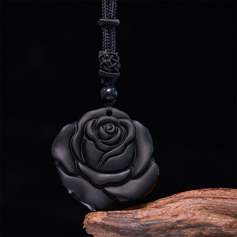 Black Obsidian String Black Rose Purification Necklace Pendant - Image 11