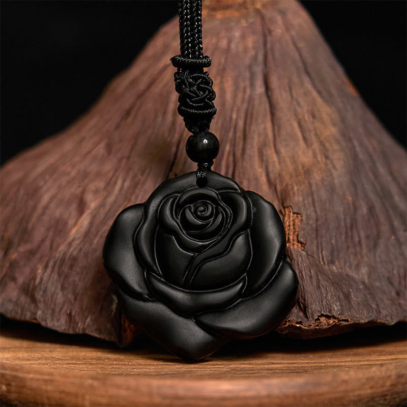Black Obsidian String Black Rose Purification Necklace Pendant - Image 12