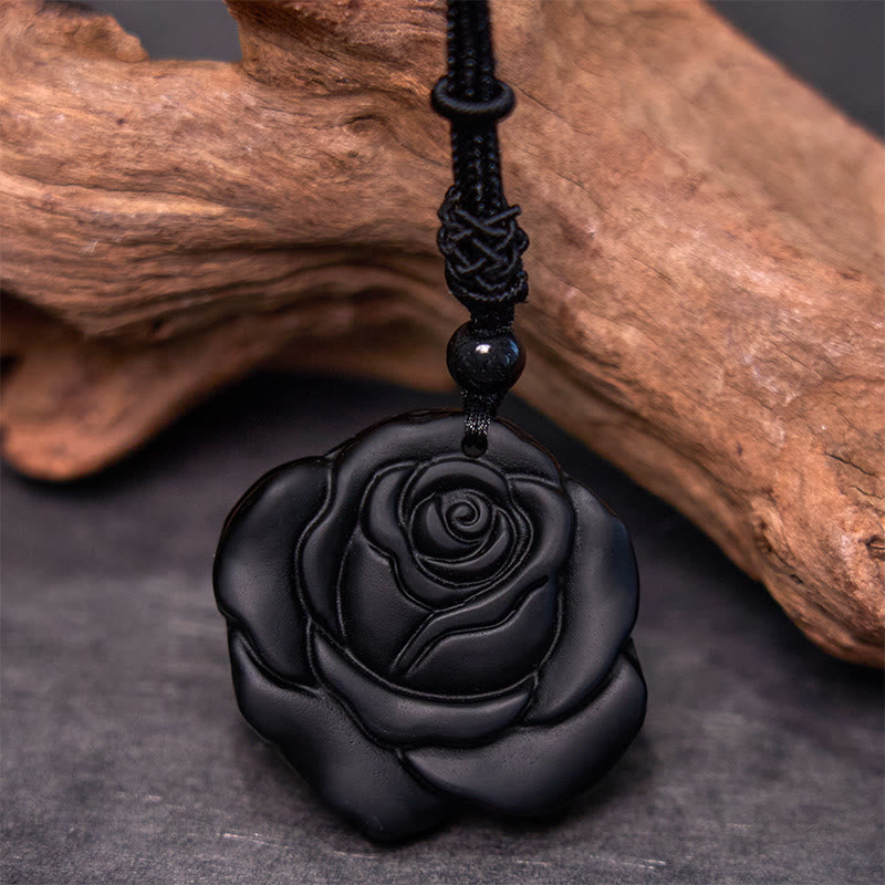 Black Obsidian String Black Rose Purification Necklace Pendant - Image 4
