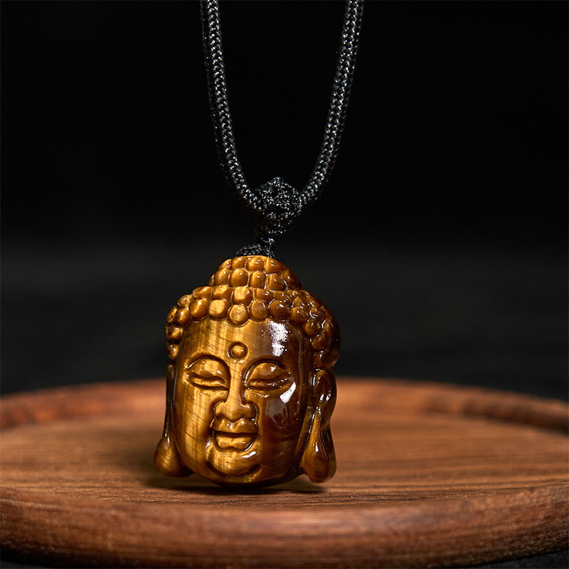Tiger Eye String Buddha Head Courage Necklace Pendant - Image 3