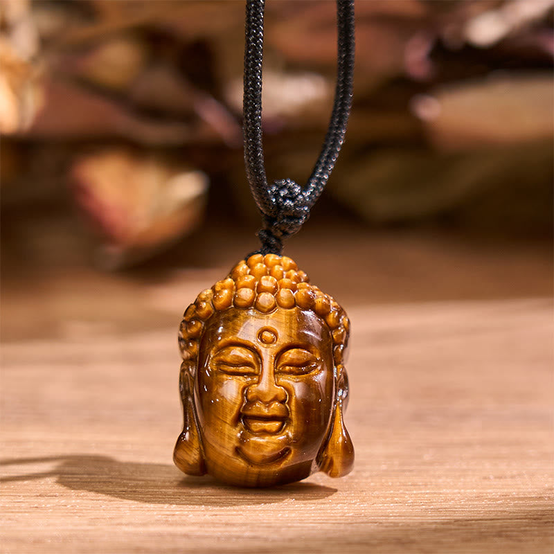 Tiger Eye String Buddha Head Courage Necklace Pendant - Image 4
