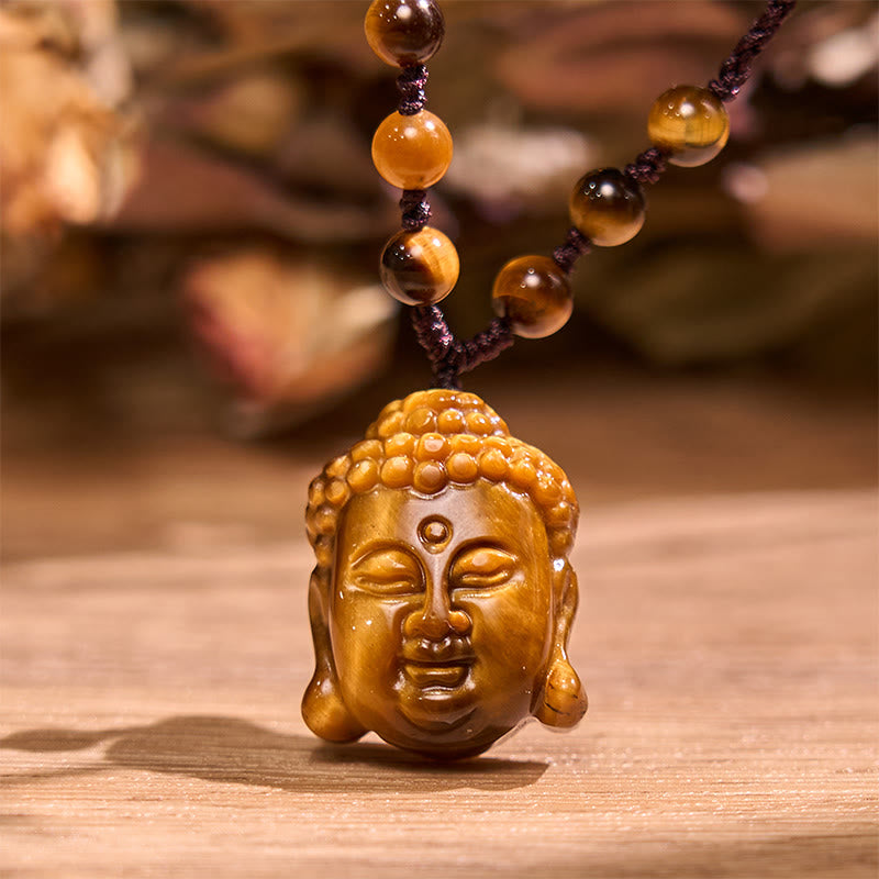 Tiger Eye String Buddha Head Courage Necklace Pendant - Image 13