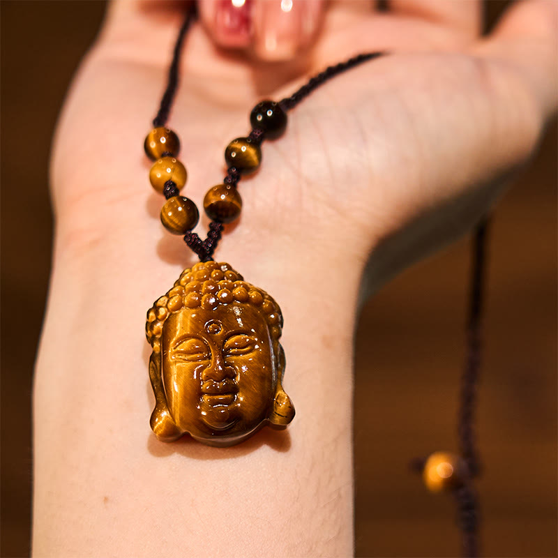 Tiger Eye String Buddha Head Courage Necklace Pendant - Image 14