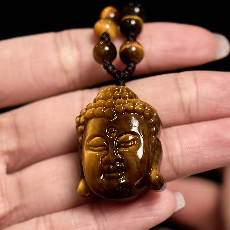 Tiger Eye String Buddha Head Courage Necklace Pendant - Image 15