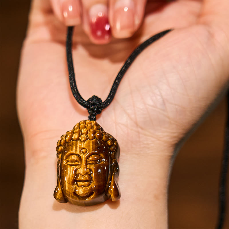 Tiger Eye String Buddha Head Courage Necklace Pendant - Image 5