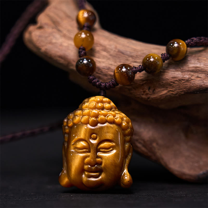 Tiger Eye String Buddha Head Courage Necklace Pendant - Image 12