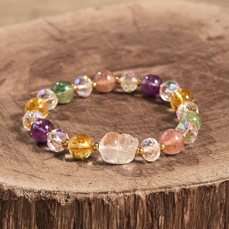 PiXiu White Crystal Citrine Green Strawberry Quartz Amethyst Luck Bracelet - Image 8