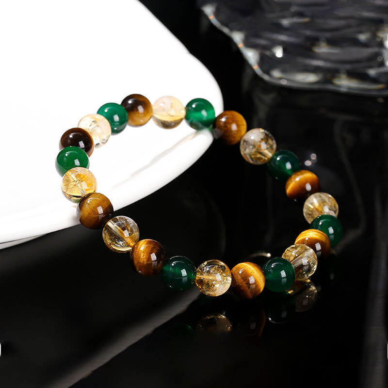 Natural Tiger Eye Green Agate Citrine Mix And Match Beads Protection Bracelet - Image 4