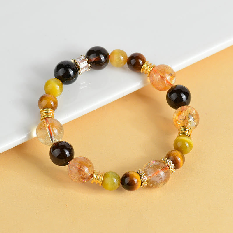 Natural Citrine Smoky Quartz Tiger Eye Duobao Crystal Prosperity Bracelet - Image 4