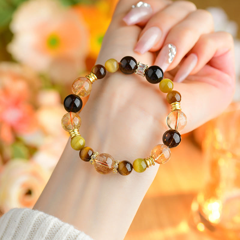 Natural Citrine Smoky Quartz Tiger Eye Duobao Crystal Prosperity Bracelet - Image 5