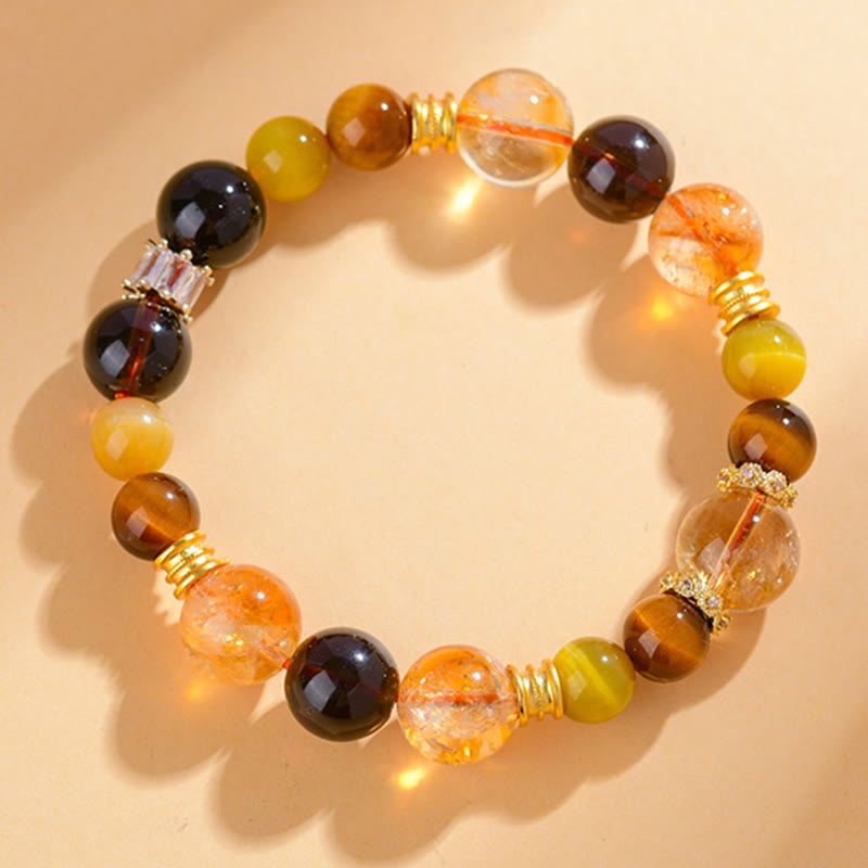 Natural Citrine Smoky Quartz Tiger Eye Duobao Crystal Prosperity Bracelet