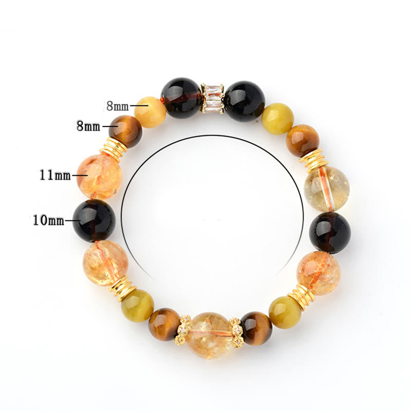 Natural Citrine Smoky Quartz Tiger Eye Duobao Crystal Prosperity Bracelet - Image 3