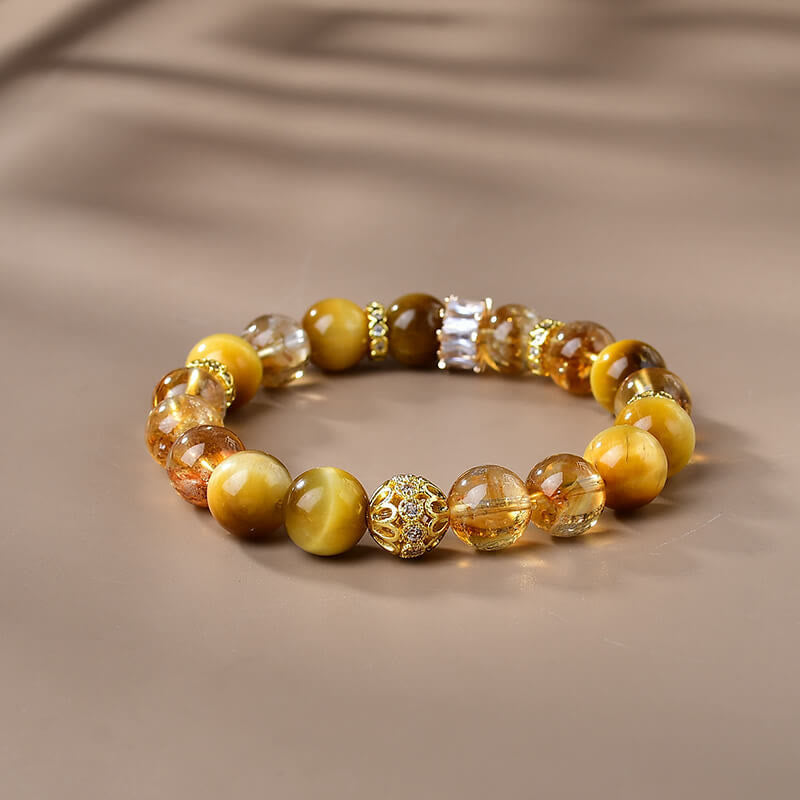 Natural Tiger Eye Citrine Beads Strength Courage Bracelet - Image 4