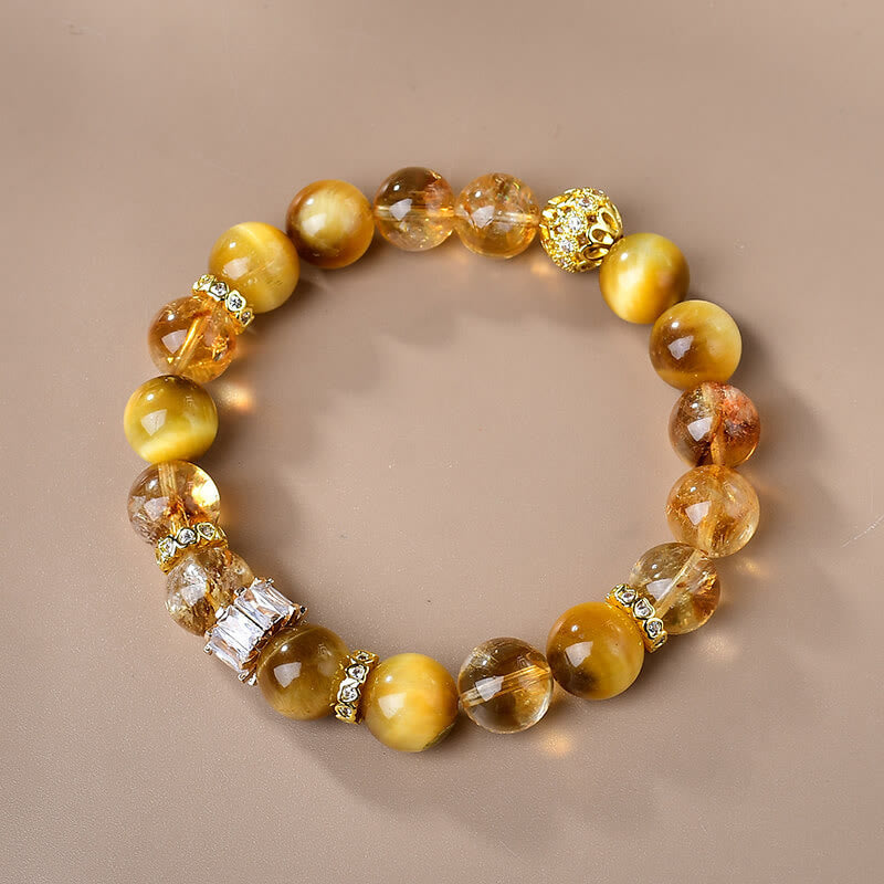 Natural Tiger Eye Citrine Beads Strength Courage Bracelet