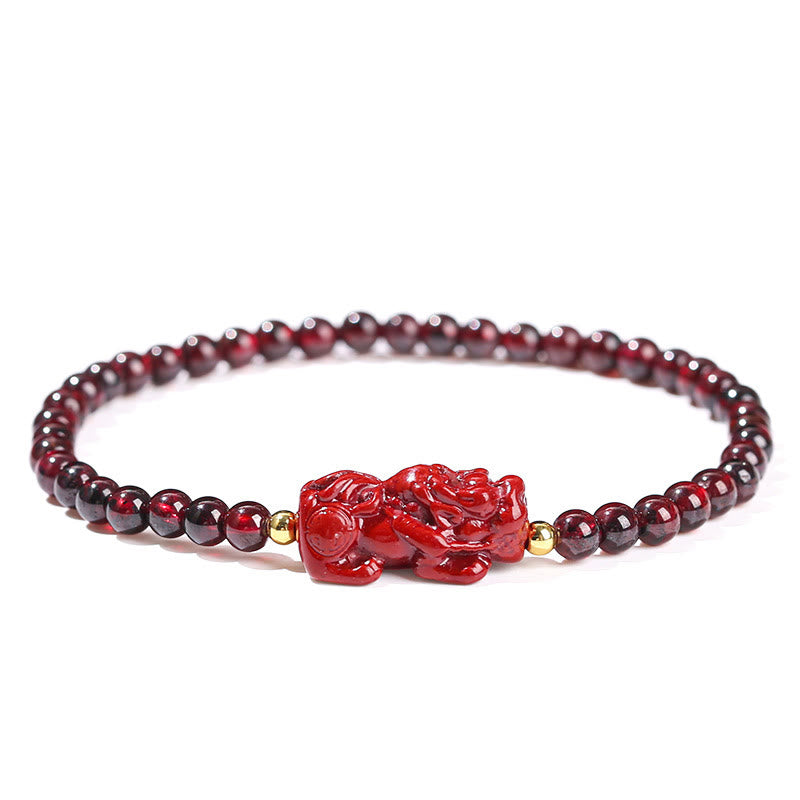 Garnet Cinnabar PiXiu Strawberry Quartz Square Bead Protection Bracelet - Image 10