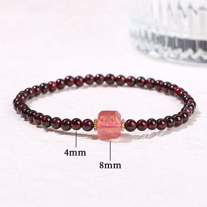 Garnet Cinnabar PiXiu Strawberry Quartz Square Bead Protection Bracelet - Image 15