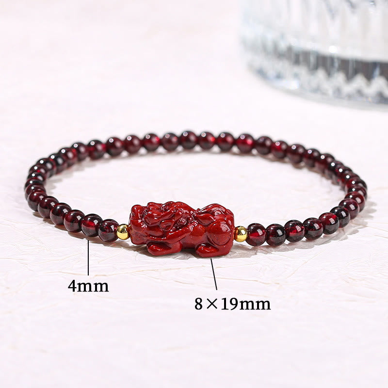 Garnet Cinnabar PiXiu Strawberry Quartz Square Bead Protection Bracelet - Image 8